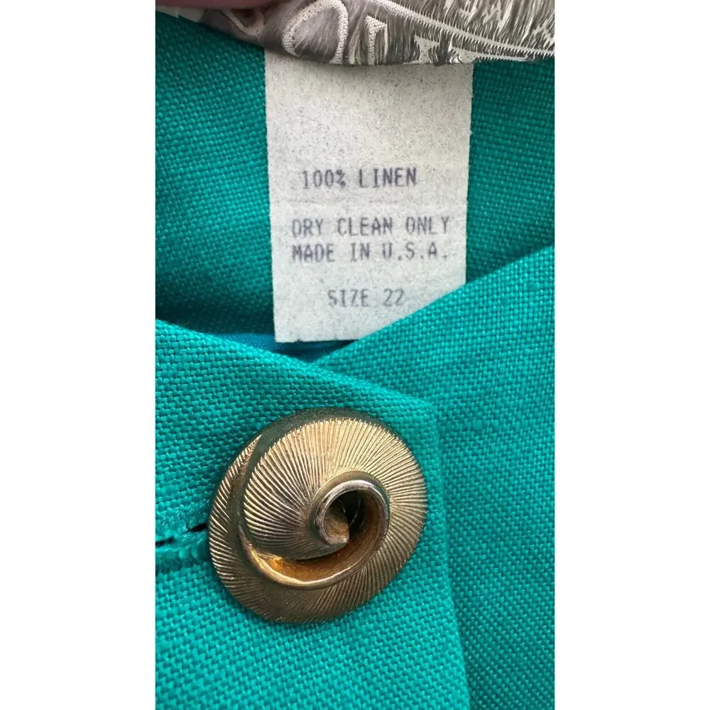 1990s Ronet Turquoise Linen Pant Set USA Women’s XL Plus Size